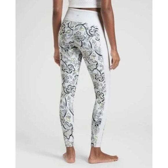 Athleta White Floral Affirmation Leggings Thick Waistband Colorblock Stretch XS - Picture 10 of 10